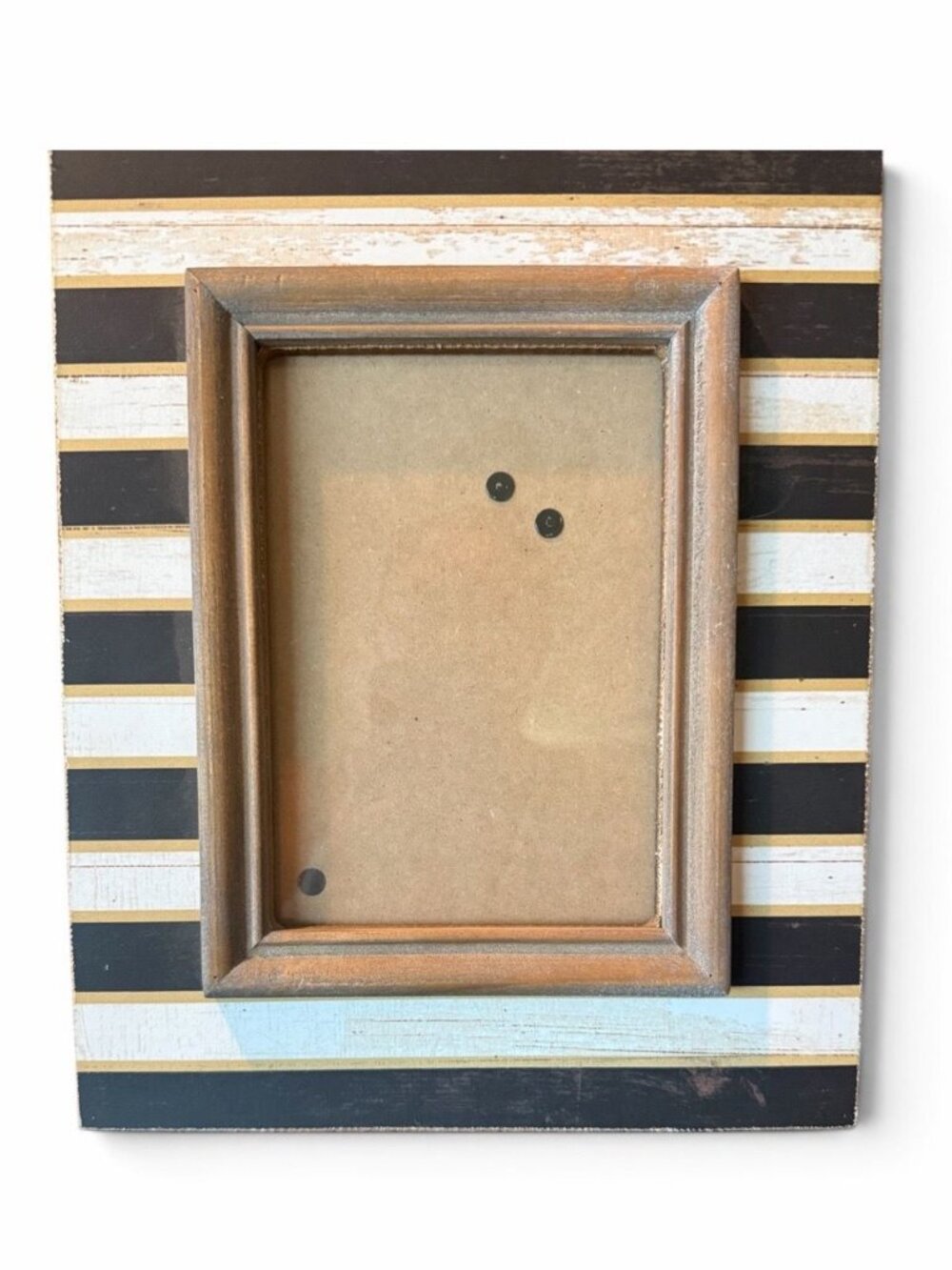 Rustic Black White & Gold Striped Wood Picture Frame, opening for 4x6